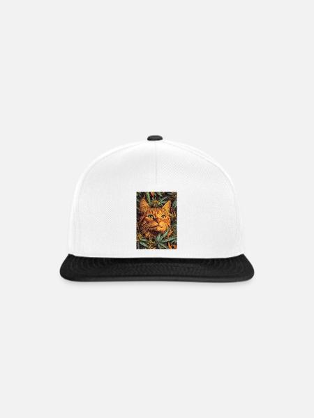Katzengesicht im Hanfwald - Snapback Cap - Weiß/Schwarz