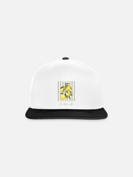 Zitrone im Streifenmuster - Snapback Cap - Weiß/Schwarz