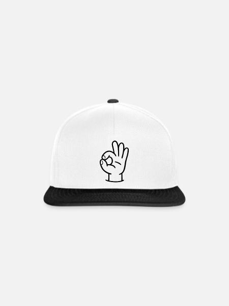 Hand OK Zeichen - Snapback Cap - Weiß/Schwarz