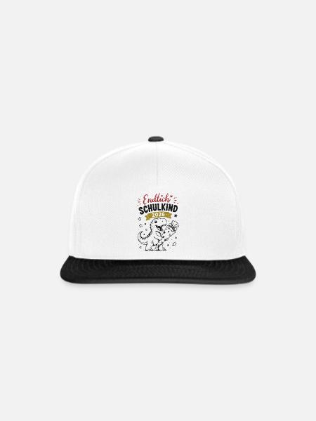 Endlich Schulkind 2026 Dino - Snapback Cap - Weiß/Schwarz