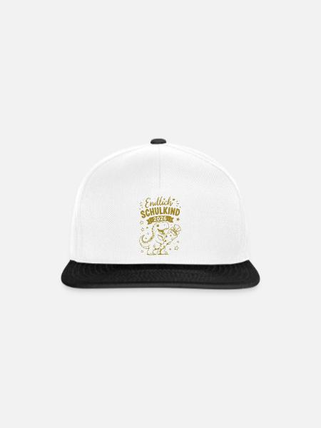 Endlich Schulkind 2026 Dino Geschenk - Snapback Cap - Weiß/Schwarz