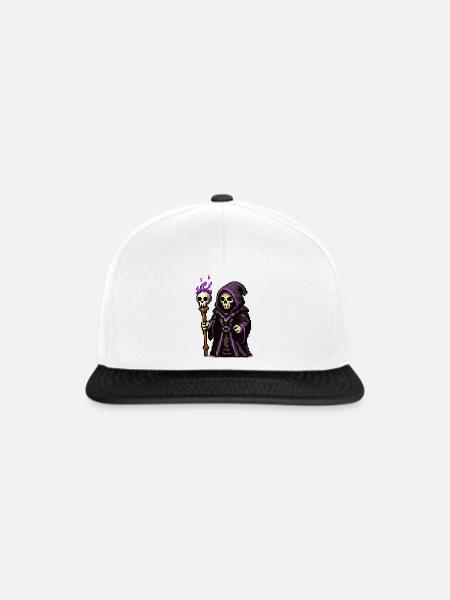 Pixel Grim Reaper Nebelstab - Snapback Cap - Weiß/Schwarz