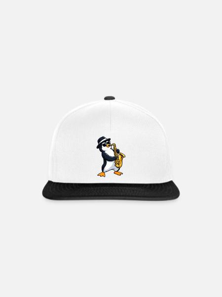 Pinguin mit Saxophon - Snapback Cap - Weiß/Schwarz