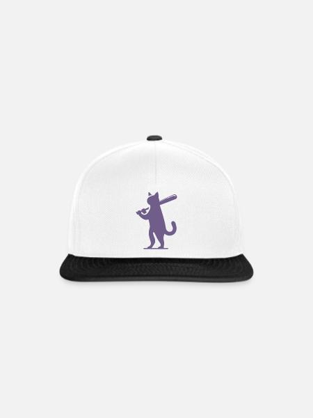 Minimalistische Katzen-Baseballspieler Silhouette - Snapback Cap - Weiß/Schwarz
