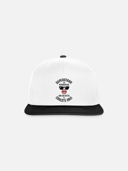Superstark – Megaschlau – Coolste Sau (Cool) - Snapback Cap - Weiß/Schwarz