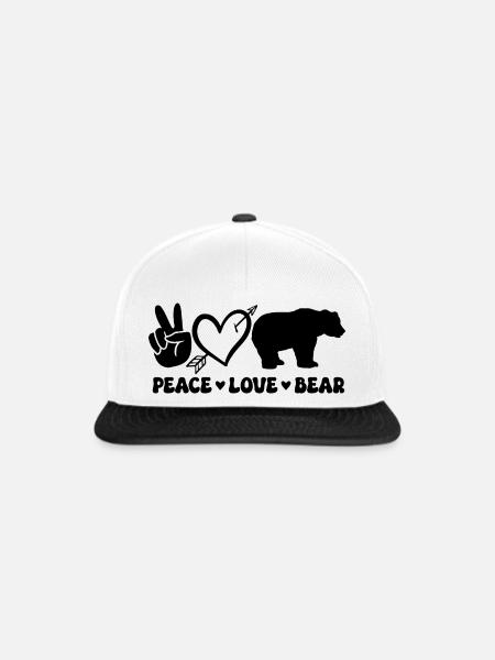 Peace Love Bear - Snapback Cap - Weiß/Schwarz