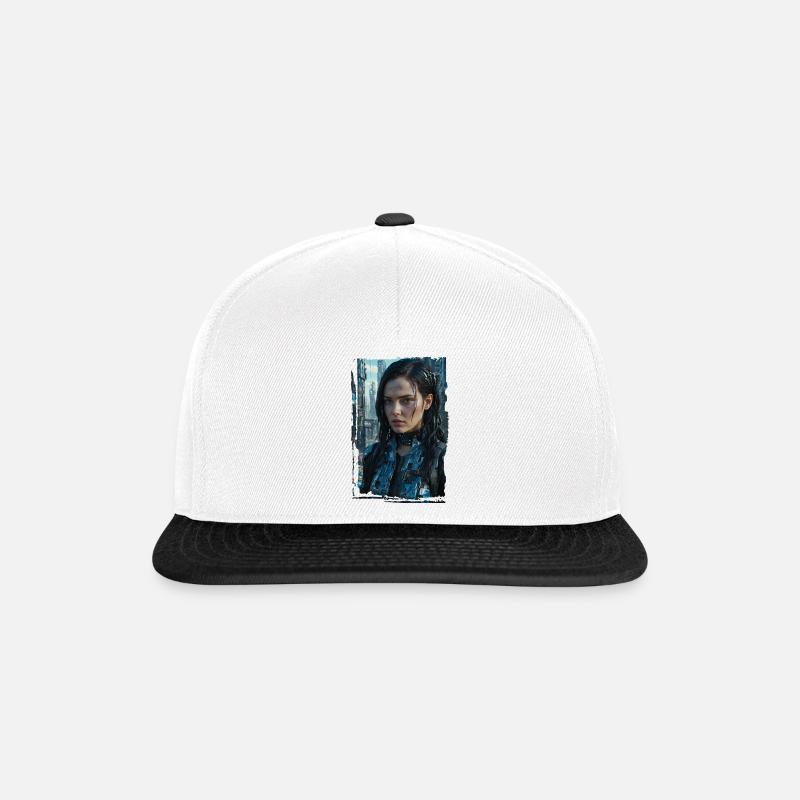 Porträt eines Sci-Fi-Cyberpunk-Mädchens - Snapback Cap - Weiß/Schwarz