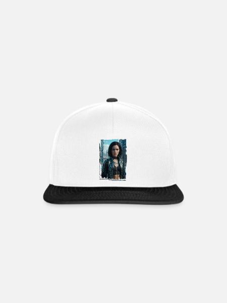 Porträt eines Sci-Fi-Cyberpunk-Mädchens - Snapback Cap - Weiß/Schwarz