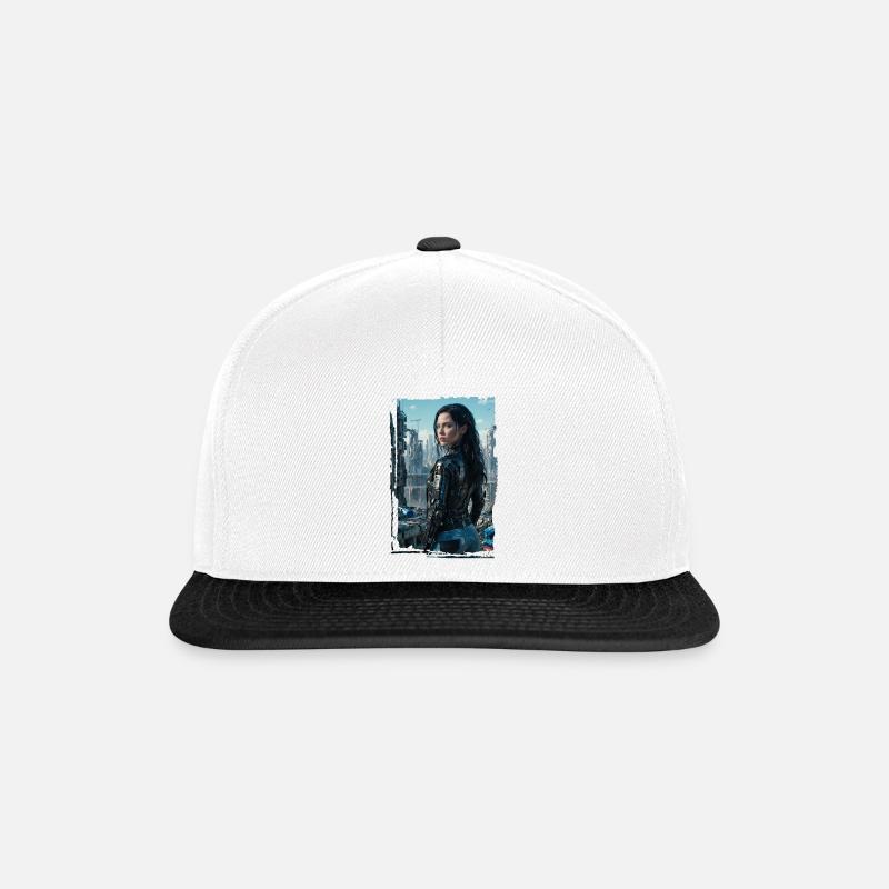 Porträt eines Sci-Fi-Cyberpunk-Mädchens - Snapback Cap - Weiß/Schwarz