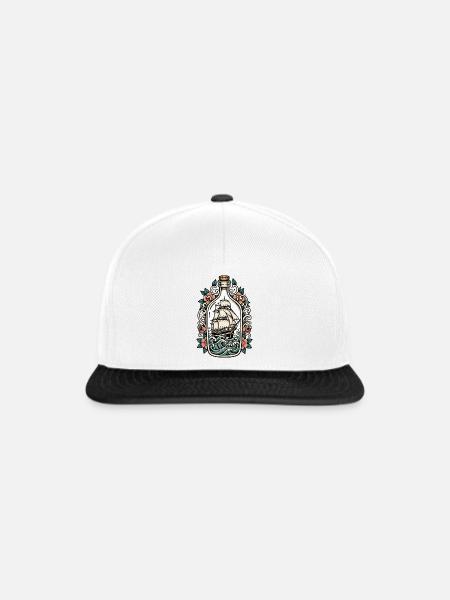 Boat Bottle Tattoo Retro Sea - Snapback Cap - Weiß/Schwarz