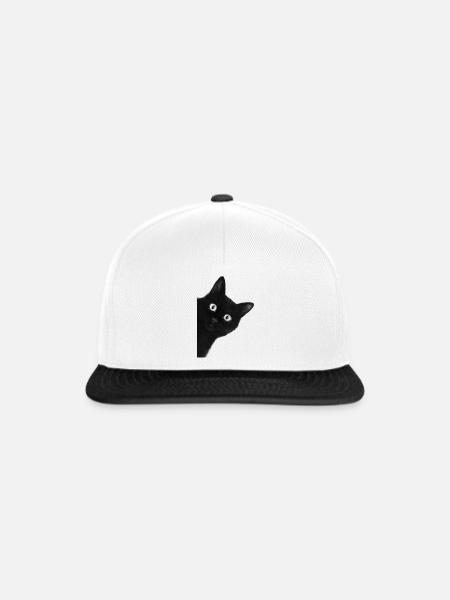 Wackeläugige schwarze Katze - Snapback Cap - Weiß/Schwarz