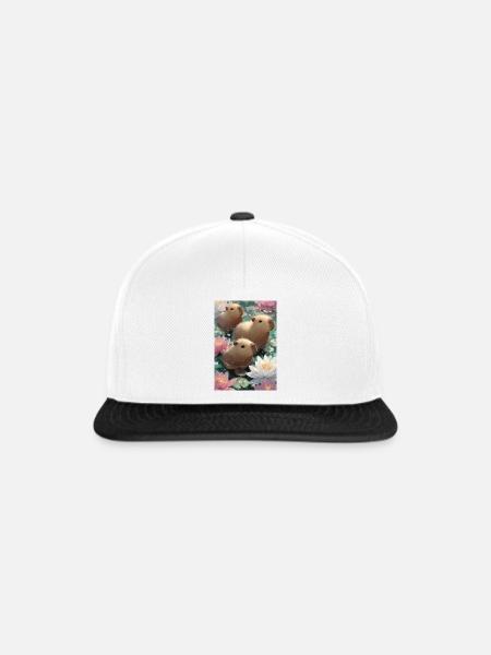 Pastel lotus capybaras - Snapback Cap - Weiß/Schwarz