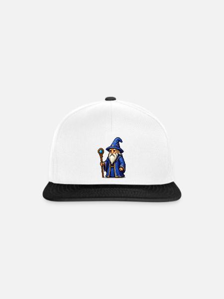 Blauer Zauberer Pixelheld - Snapback Cap - Weiß/Schwarz