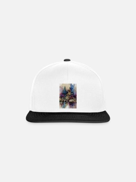 Aquarellgarten der blauen Pagode - Snapback Cap - Weiß/Schwarz