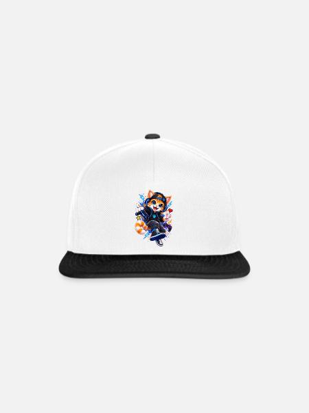 Gaming Katze – Gamer Cat - Snapback Cap - Weiß/Schwarz
