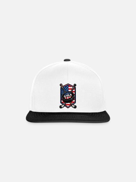 USA Eishockey Flaggen Schild - Snapback Cap - Weiß/Schwarz