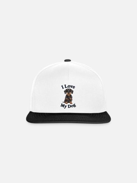 Schwarz-Roter Rauhaar-Dackel im Jeansflicken-Stil - Snapback Cap - Weiß/Schwarz