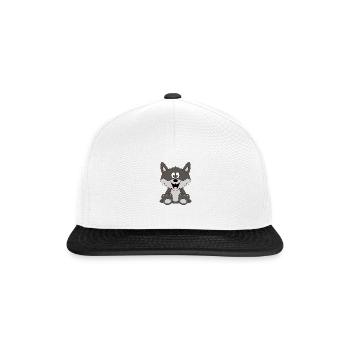 WOLF - TIER - TIERISCH - KIND - BABY - Snapback Cap - Weiß/Schwarz - Vorne
