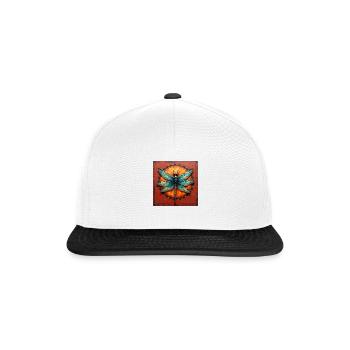Libelle vor feuriger Blüte mit Zierrahmen - Snapback Cap - Weiß/Schwarz - Vorne