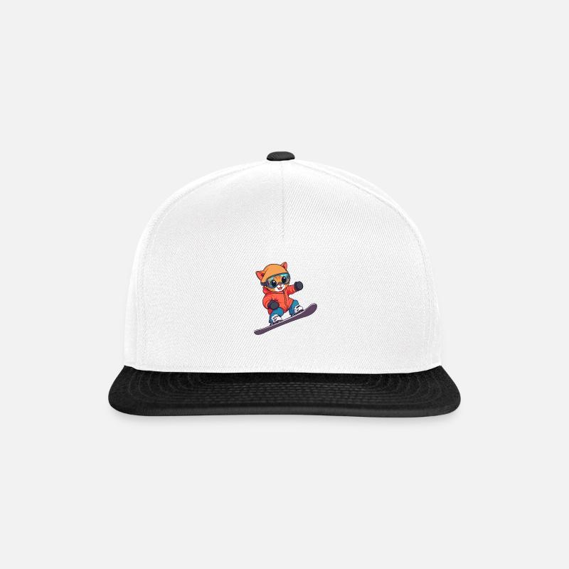 Katze Katzen Snowboard - Snapback Cap - Weiß/Schwarz