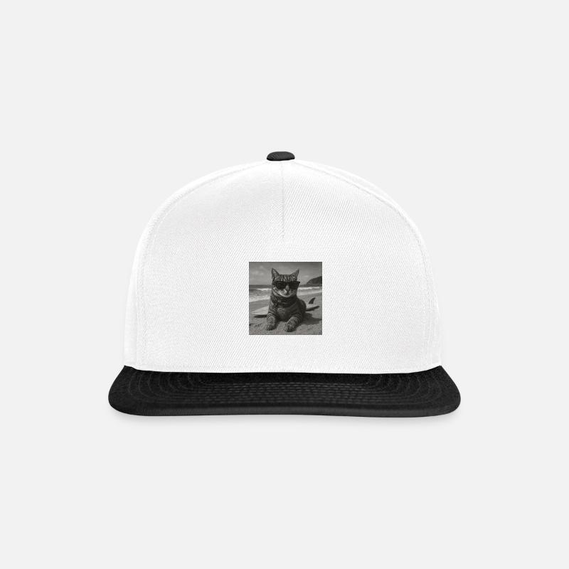Wave Rider Cat - Snapback Cap - Weiß/Schwarz