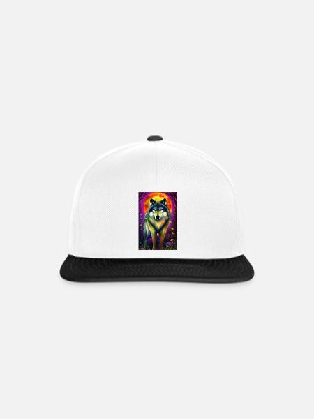 Wolf und Mond - Snapback Cap - Weiß/Schwarz