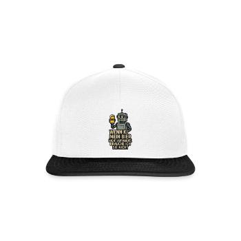 KI und Bier – Lustiges Roboter Funshirt - Snapback Cap - Weiß/Schwarz - Vorne