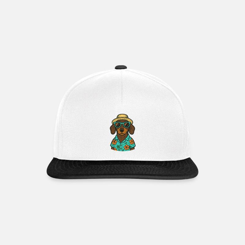 DACHSHUND AT THE BEACH - Snapback Cap - white/black