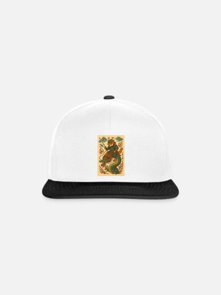 Fuchskrieger und Drachen in Kampfform - Snapback Cap - Weiß/Schwarz