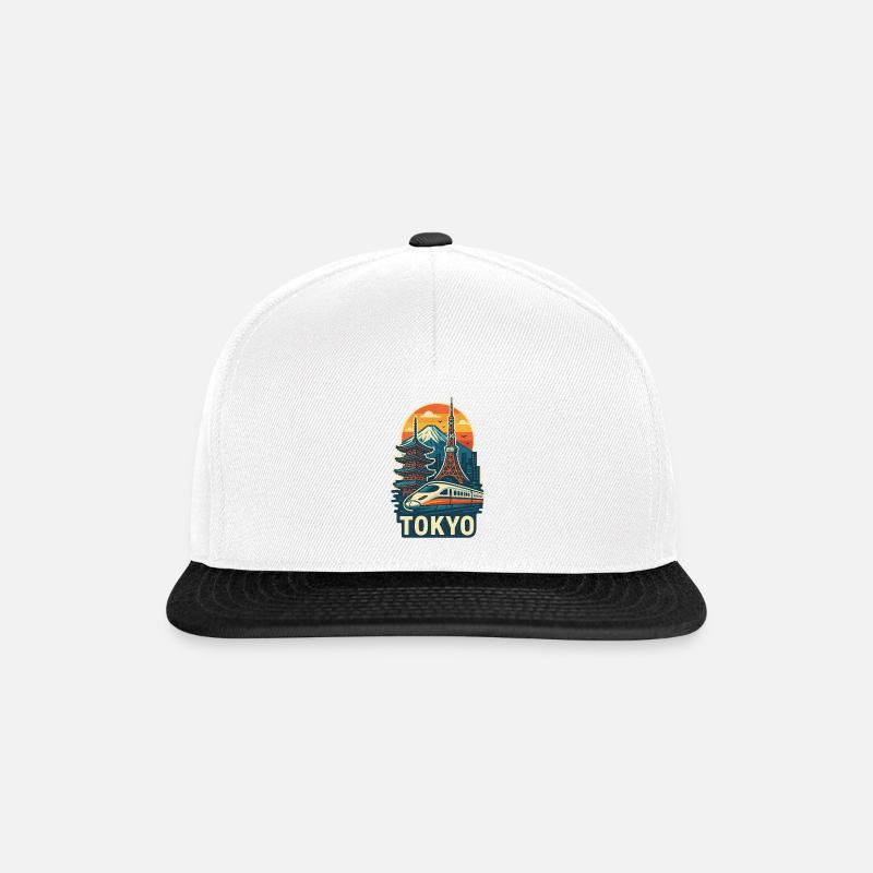 Tokyo Skyline with Mount Fuji and Bullet Train - Snapback Cap - white/black