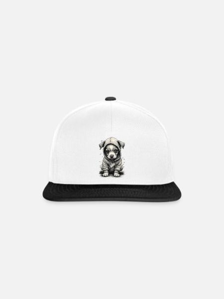 🐶 Welpe mit Sweatshirt - Snapback Cap - Weiß/Schwarz