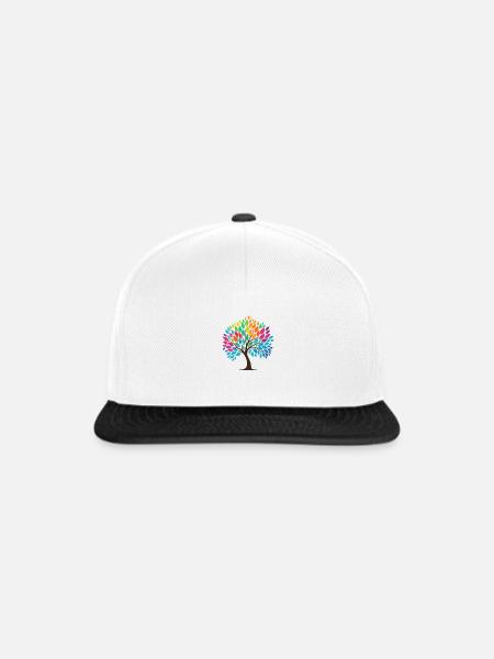 Lebensbaum im Regenbogendesign - Snapback Cap - Weiß/Schwarz