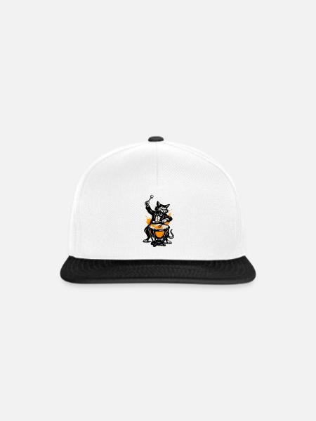 Katzenband Trommelheld im Comicstil - Snapback Cap - Weiß/Schwarz