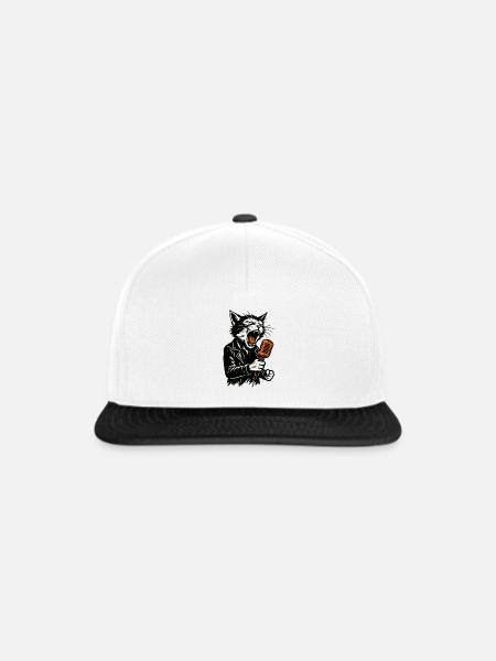 Katzenrocker mit Mikrofon - Snapback Cap - Weiß/Schwarz