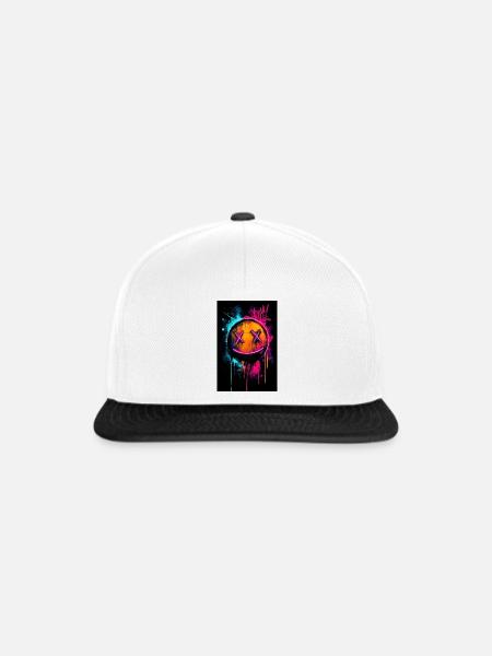 Neon-Graffiti-Smiley mit X-Augen - Snapback Cap - Weiß/Schwarz