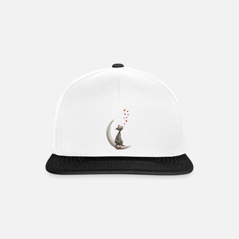 Katze auf Mond - Snapback Cap - Weiß/Schwarz