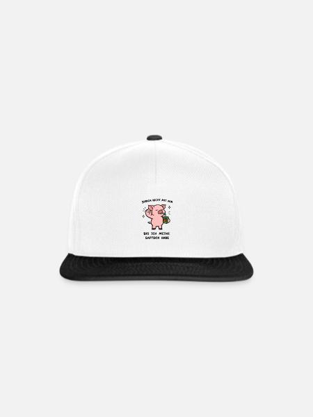 Kawaii Schwein mit Saftbox - Snapback Cap - Weiß/Schwarz