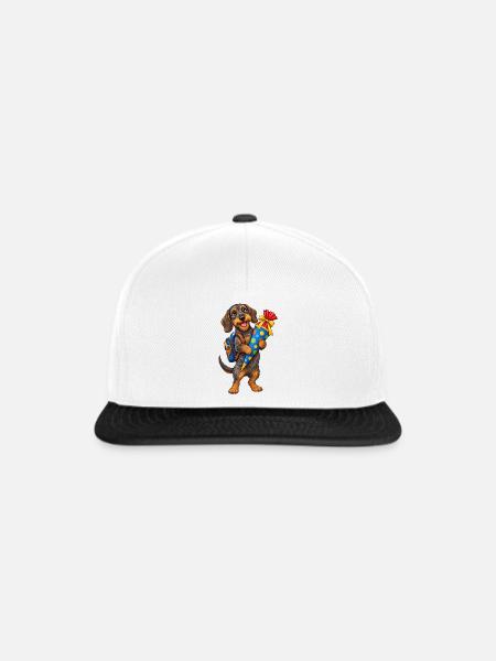 Dackel Schulanfang – Einschulung mit Schultüte - Snapback Cap - Weiß/Schwarz