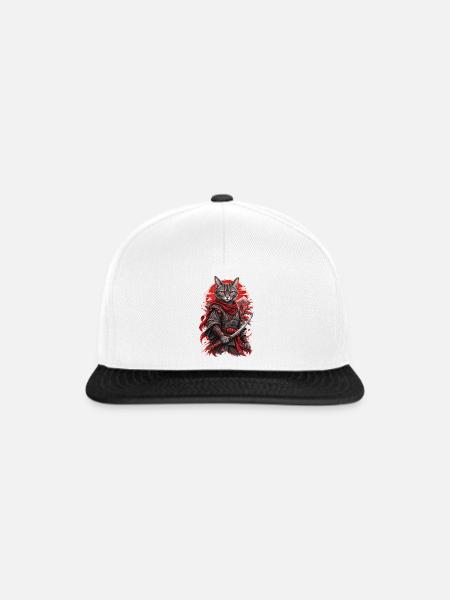 Samurai Katze - Snapback Cap - Weiß/Schwarz