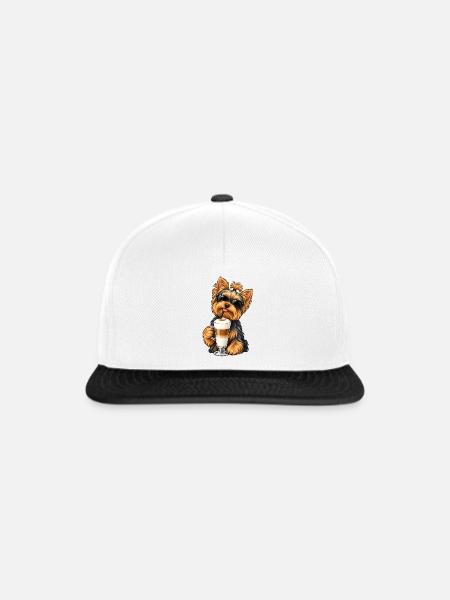 Yorkshire Terrier mit Latte Macchiato - Snapback Cap - Weiß/Schwarz