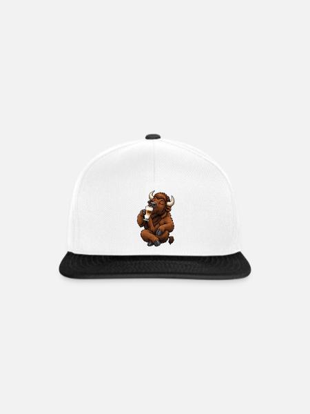  Bison mit Latte Macchiato - Snapback Cap - Weiß/Schwarz