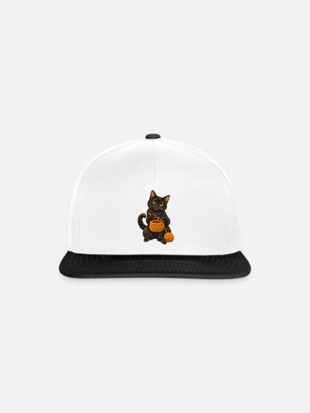 Schwarze Katze häkelt einen Korb - Snapback Cap - Weiß/Schwarz