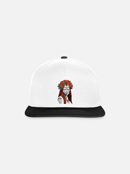 Blumen Zucker Schädel Porträt - Snapback Cap - Weiß/Schwarz