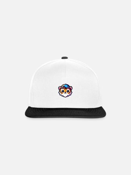 Kawaii Tigerkopf mit Kappe - Snapback Cap - Weiß/Schwarz