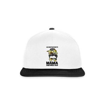 Mutter Messy Bun Mama Geschenk - Snapback Cap - Weiß/Schwarz - Vorne