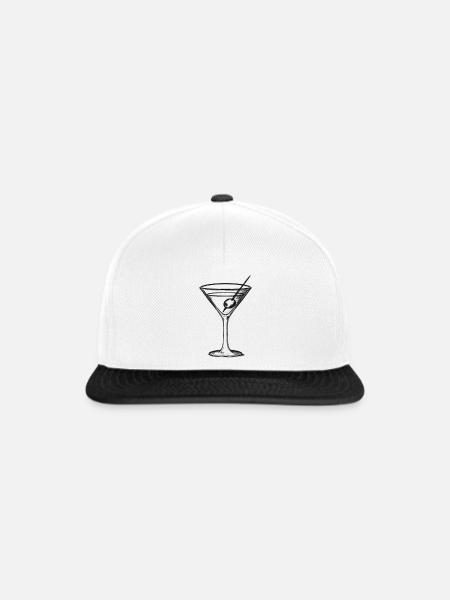 Cocktailglas mit Olive - Illustration - Snapback Cap - Weiß/Schwarz