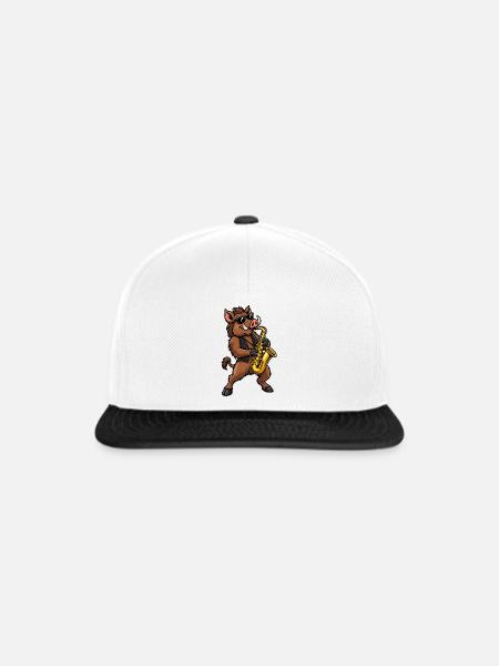 Wildschwein mit Saxophon - Snapback Cap - Weiß/Schwarz