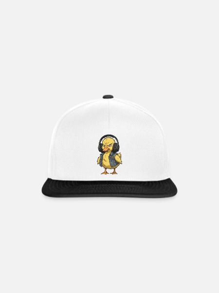 Rebellische Entenpunkfigur mit Kopfhörern - Snapback Cap - Weiß/Schwarz