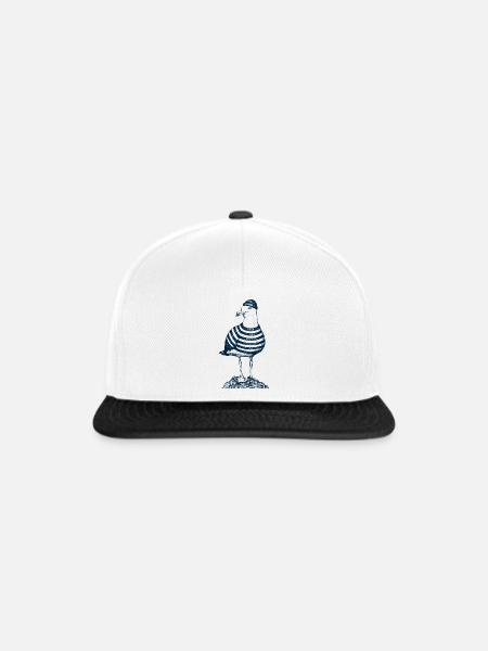 Möwe mit Pulli - Snapback Cap - Weiß/Schwarz