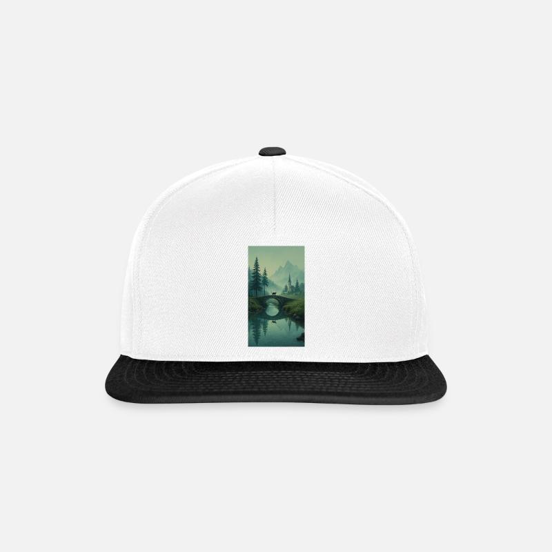 Black Cat at Stone Bridge – Asian Zen Design - Snapback Cap - white/black